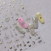Gold&Silver Nail Stickers, Bowknot & Butterfly Pattern Nail Stickers, Gold Nail Decals, DIY Nails, Aesthetic Nail Stickers